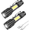 m MU Mulin 2PZ Torcia LED Ricaricabile, Potente Professionale, 3 modalità zoomabile, COB Piccola Tascabile a LED con Magnete, IP5 Impermeabile Per Campeggio Militare, Escursioni, Emergenze|1000mA, 2PZ