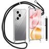 TTSWJBD Cover per Honor 400 Pro 5G e Vetro Temperato Custodia con Cordino Silicone Trasparente Morbida Cover Cellulare Girocollo Collana Necklace Protettiva Bumper Antiurto TPU Case, Nero