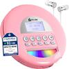 KLIM Nomad - Lettore CD Portatile - Batteria a Lunga Durata - Include Auricolari KLIM Fusion - Compatibile con CD-R, CD-RW, MP3 - Lettore SD, Radio FM, Bluetooth - Ideale per Auto - Hi-Fi - Rosa