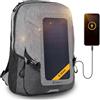 Sunnybag Explorer+ - Zaino solare con pannello solare integrato da 6 Watt, porta USB, ricarica wireless, scomparto per laptop da 15 pollici, 15 litri, tessuto in poliestere idrorepellente, grigio/nero