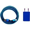 i! - Alimentatore di rete USB da 1 A + cavo di ricarica rapida USB-C in nylon di alta qualità, per cellulare, tablet, smartphone, colore blu