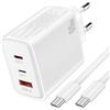 AIAUXAI 60W Caricatore per Samsung S26 Ultra S25 S24 S23 A57 A56 A37 A17, 3 Porte, Cavo USB C 2M Nylon, Ricarica Rapida, per GalaxyBook per iPhone 17 Pro Max 16 15, per Google Pixel 10 Pro XL 10a 9 8, Bianco