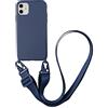 Jacyren Custodia per cellulare compatibile con iPhone 12, in nylon, con tracolla morbida in silicone TPU con cordoncino per appenderlo, custodia protettiva con elegante fascia per iPhone 12, blu