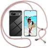 ISOI Cover con Cordino per Google Pixel 8a, Custodia Trasparente con Collana Tracolla Laccio Collo Ultra Sottile Morbido TPU Silicone Antiurto AntiGraffio Antiscivolo Case, Rosa
