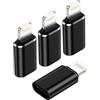 Gaef Adattatore da Lightning a USB C (4 pezzi), USB C a Lightning, connettore per ricarica rapida, trasferimento dati, per iPhone 14 13 12 11 Pro Max XR XS X, i Pad, non per cuffie/audio/OTG