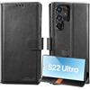 Lensun Cover per Samsung Galaxy S22 Ultra, Custodia in Vera Pelle [RFID Blocking] Libro con Portafoglio Chiusura Magnetico Flip Custodie Cuoio per Telefono Samsung S22 Ultra 5G - Nero
