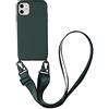 Jacyren Custodia per cellulare compatibile con iPhone 13 in nylon con tracolla morbida in silicone TPU con cordoncino per appenderla custodia protettiva con elegante fascia per iPhone 13 verde scuro