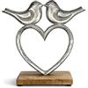 com-four® cuore premium in metallo con uccelli su base in legno di mango con piedini antiscivolo, decorazione per tavolo e mobile (Contorno del cuore - Uccelli M)