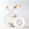Sawoake Set di 2 vasi in ceramica a ciambella bianca per la decorazione moderna della casa, vasi rotondi erba della pampa, neutro boho nord