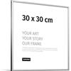 JUNOMI® Cornice portafoto 30 x 30 cm, alluminio argento opaco elegante - profilo slim, vetro acrilico antiurto, appendiatura orizzontale e verticale