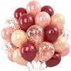 UDRKFOPK Palloncini bordeaux e oro rosa, 60 pezzi, in lattice, rosso retrò, 12 pollici, colore rosso, champagne e oro, coriandoli per donne, compleanno, matrimonio, doccia, feste, anniversari
