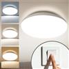 genatu Plafoniera LED Soffitto,3000K/4000K/6500K, 22W 3080LM IP65 Impermeabile, Cambio Colore tramite Interruttore, Senza Scintillio CRI>80, per Soggiorno Camera Cucina Bagno Scale Ø28cm
