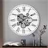 Lafocuse Orologio da Parete Grande Ingranaggio Mobile, Industriale Steampunk Legno Vintage Bianco, Retro Numeri Romani 57 cm per Soggiorno Bar Cucina Ufficio