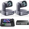 Tenveo Kit Telecamera PTZ e Controller - 2 Telecamere PTZ NDI 4K con Auto-Tracking AI 12X, HDMI/USB3.0/LAN(PoE) e Controller Joystick NDI con Quad-Screen da 7 Pollici + Switch PoE per Live Streaming