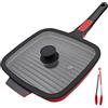RANX INGST Bistecchiera Antiaderente con Coperchio 26 x 24 cm, Padelle Griglia Induzione con Maniglia Rimovibile, Rettangolare in Alluminio
