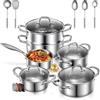 FOHERE Pentole Induzione, Set Pentole Induzione 15 Pezzi, Batteria Pentole Senza Rivestimento Con Insert Per Vapore, Set Pentole Acciaio Inox Compatibile Con Tutti I Tipi Di Cucine
