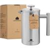 Groenenberg French Press 350ml (2 Tazze) l Caffettiera francese in acciaio inox l Caffettiera pistone con filtri di ricambio e funzione termica