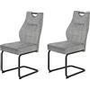 Hela Tische, Linda - Set di 2 sedie cantilever per sala da pranzo, in microfibra, color argento, struttura tubolare a sezione circolare di colore grigio, comoda seduta a molle, portata: 140 kg