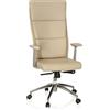 HJH Office 600420 Sedia da ufficio/Sedia presidenziale MONZA 20 pelle marrone chiaro, meccanismo sincronizzato, schienale alto, braccioli con cuscinetti in pelle, elegante, robusta, base alluminio