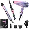 PARWIN PRO BEAUTY Set per capelli 3 in 1, asciugacapelli, ferro arricciacapelli a ioni, piastra lisciante, ferro arricciacapelli conico, set regalo da donna, motivo a stelle galassia