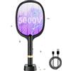 YOUBST Electric Fly Swatter Racchetta Zanzare Elettrica 5000V 1800mAh con USB Ricaricabile e LED 2 in 1 con Base Recargable, LED Trappola per Zanzare para Uso en Interiores y al Aire Libre (1 pezzo)