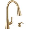 Delta Faucet Boyd Rubinetto da cucina con dispenser di sapone, rubinetti da cucina con spruzzatore estraibile oro, rubinetto per lavello da cucina con doccetta magnetica, bronzo champagne
