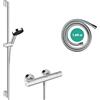 hansgrohe Pulsify Select S - Set doccia con termostatico Ecostat Element, doccetta a risparmio idrico (EcoSmart, 105 mm, 3 getti), tubo flessibile e asta doccia (0,9 m), cromo, 24271000