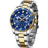 MEGALITH Orologio Uomo 40mm Classico Orologio Cronografo Quarzo per Uomo, Orologio Acciaio Uomo Impermeabile Orologi da Polso Luminoso Data, Moda Regali Uomo - Oro Blu