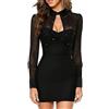 Gkaopi Vestito Donna Sexy Maglia Trasparente Maniche Lunghe Mini Abito Elegante Paillettes Vestito Corto Aderente Nero Bodycon Abito da Discoteca Cocktail Festa Sera Cerimonia Club Party Tubino