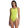 Arena Solid Swim Tech Team, Costume Intero da Donna, ad Asciugatura Rapida, Costume da Bagno Sportivo in Tessuto MaxLife con Massima Resistenza al Cloro e Protezione UV UPF 50+, Salvia Scura/Lime