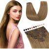 Elailite Extension Clip Capelli Veri 35cm 8 Fasce Singole Intera Testa 100% Remy Human Hair Naturali Lisci 60g #6 Marrone Chiaro