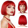 Nepturion Parrucca Bob rossa da donna - parrucca di carnevale rossa con frangia, parrucca corta da donna, parrucca sintetica liscia, per carnevale, Halloween e cosplay