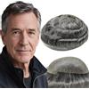 Yanahair Protesi Capelli Uomo Toupee per Uomini Parrucchini Parrucca Uomo Parrucche 100% Europeo Capelli Umani Veri 0.04 V-loop PU pelle sottile Ondulato Toupet 8x10",#1B60
