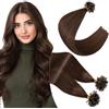 Elailite Extension Capelli Veri Cheratina 100 Ciocche 50g U Tip Hair Naturali Indiani 60cm #4 Marrone Cioccolato