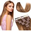 Elailite Extension Capelli Veri Clip #4/4/27 Marrone ombre Cioccolato/Biondo Scuro, 30cm 55g 8 Fasce Singole 100% Remy Human Hair Naturali Lisci
