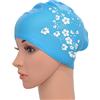 Medifier - Cappello elastico da donna, in silicone, per piscina e piscina, per capelli lunghi, con stampa Sakura (azzurro cielo)