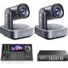 Tenveo Kit Telecamera PTZ e Controller - 2 Telecamere PTZ 4K NDI Zoom Ottico 20X + Digitale 8X, Tracking AI, HDMI/USB3.0/LAN PoE e Controller Joystick NDI con Screen da 5'' + Switch PoE