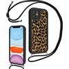 Vxinvnoi Cover Cordino per iPhone 12 6,1, Aesthetic Leopardata Disegni Ragazze Custodia con Corda Collana Tracolla Laccio, Sottile Silicone TPU Bumper Antiurto Protettiva Case per iPhone 12, Nero