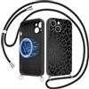 Xylota Cover Magnetica per iPhone 16e/iPhone 17e 6,1 con Cordino, Compatibile con MagSafe, Aesthetic Leopardata Disegno Custodia con Corda Collana, Morbido Silicone Liquido TPU Antiurto Case, Nero 2