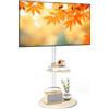 RFIVER Supporto TV da Pavimento Mobile per 32-65 Pollici, Carrello TV con Base Rotonda in Legno e Ruote Nascoste, Altezza e Inclinazione Regolabili, Fino a 40 kg, VESA Max 400x400mm