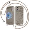 Xylota Cover Magnetica per iPhone 11 6,1 con Cordino, Compatibile con MagSafe, Aesthetic Leopardata Disegno Custodia con Corda Collana, Morbido Silicone Liquido TPU Bumper Antiurto Case, Marrone