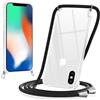 Yoedge Cover per iPhone X con Cordino 5,8, Trasparente Custodia con Collana Tracolla Laccio Collo Corda, Sottile Protettiva Bumper Antiurto Anti-giallo Silicone Case, Nero