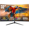 CRUA Monitor curvo 4K da 32 pollici, pannello VA 3000R, UHD 3840x2160 con HDR10, sincronizzazione adattiva, 100% sRGB, display Eye Care per giochi, lavoro e intrattenimento - HDMI e DP