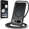 Yoedge Magnetica Cover per Google Pixel 7 Pro 5G con Cordino, Compatibile con MagSafe, Custodia Traslucida Opaca Hard PC Sottile TPU Antiurto Protettiva Case con Corda Collana Tracolla Laccio, Nero