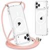 Yoedge Magnetica Trasparente Cover per iPhone 17 Pro con Cordino 6,3, [Compatibile con MagSafe] Custodia con Collana Sottile Morbida Silicone TPU Antiurto Bumper Protettivo Case con Magneti,Oro Rosa