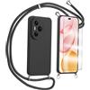 TTSWJBD Cover per Honor 400 Pro 5G e Vetro Temperato Custodia con Cordino Silicone Trasparente Morbida Cover Cellulare Girocollo Collana Necklace Protettiva Bumper Antiurto TPU Case, Nero