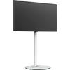 FITUEYES Supporto TV da pavimento di in stile scandinavo per supporto TV ad angolo da 32 a 60 serie Master con base in vetro strutturato Rockslab Gestione dei cavi nascosta