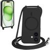 FMPCUON FNPCUON Cover Magnetica Silicone per iPhone 16 Plus con Cordino,Compatibile con MagSafe,Custodia con Laccio Collana Tracolla Collo Sottile TPU Antiurto Protettiva Case con Corda.Nero