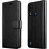 iCatchy - Custodia a portafoglio in pelle per Motorola Moto G8 Power Lite, con funzione di supporto, compatibile con Motorola Moto G8 Power Lite, colore: Nero