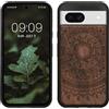 kwmobile Custodia Compatibile con Google Pixel 8a Cover - Back Case in Legno con Bumper in Silicone TPU - Sole Indiano Marrone Scuro